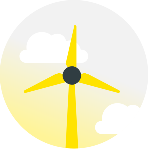 Illustration d'une éolienne jaune sur un fond de ciel avec nuages